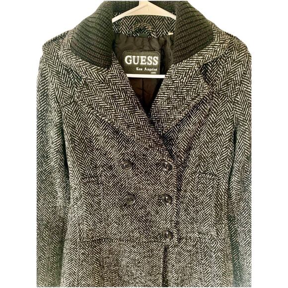 VTG 90s GUESS LA 1981 Wool Blend Double-Breasted Lined Tweed Peacoat WMNS SZ SM - Picture 10 of 16